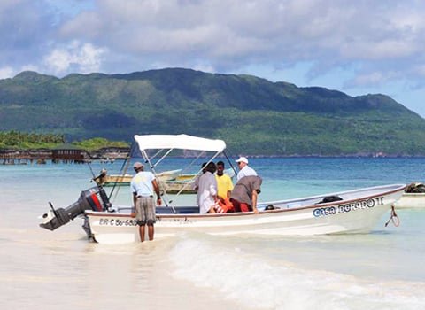 Boat Tour to Playa Fronton in Samana Dominican Republic.
